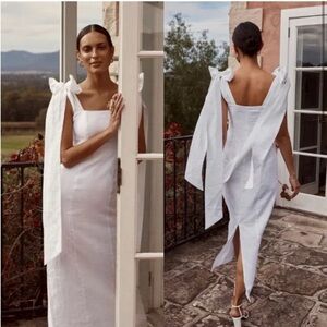 Aisle Linen Midi Dress White